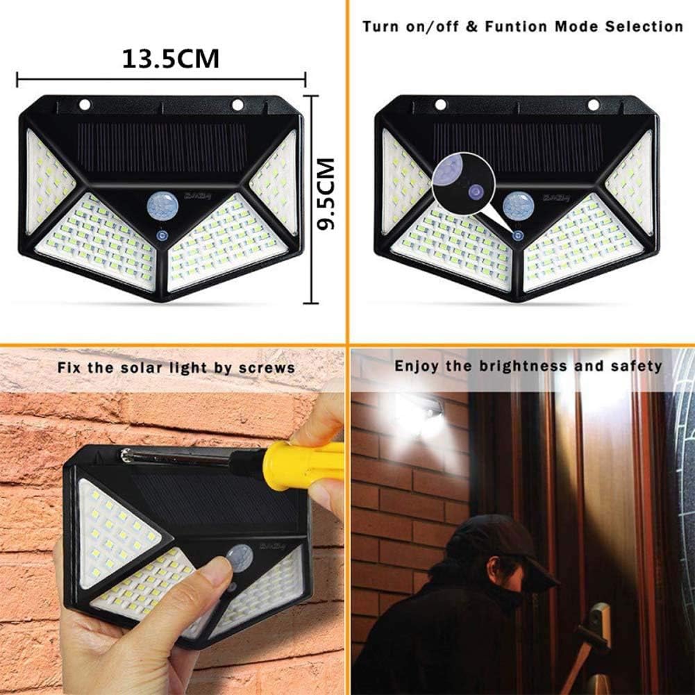 Solar Motion Sensor Outdoor Wall Lights, 100 LED Four-Side Security Light, IP65 Waterproof, 2-Pack