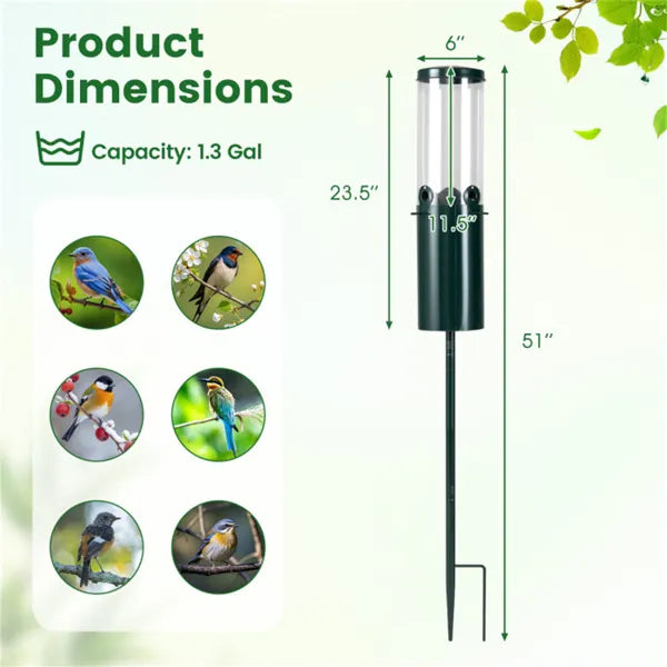 Standing Bird Feeder with Pole, Squirrel-Proof Metal & Clear Tube Feeder, 4 Feeding Ports with Perches, Green, 51" Tall