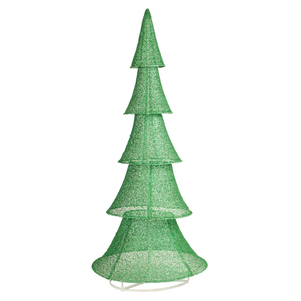 6 Ft Pre-Lit Pull Up Christmas Tree, 200 Warm White LED Lights, Green Glitter Fabric Indoor Outdoor Yard Decoration