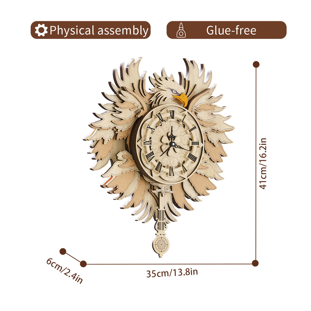 Hawk Wooden Wall Clock 3D Puzzle Kit, Eagle Pendulum Clock Wall Decor