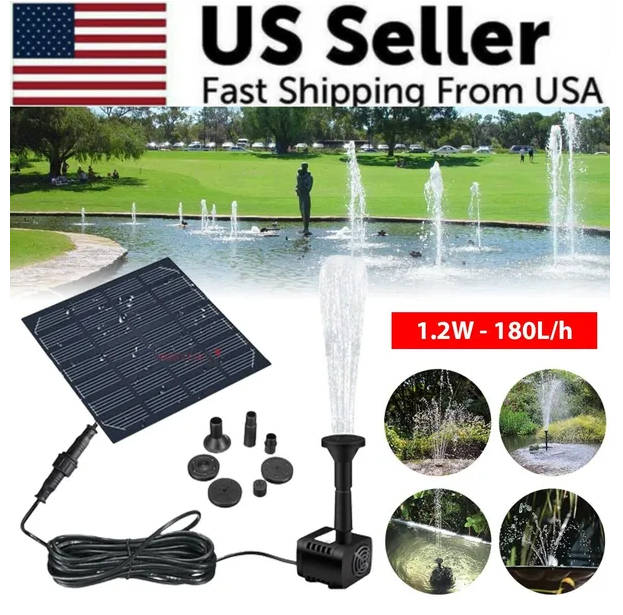 Solar Water Fountain Pump Kit for Bird Bath, Pond, Pool and Garden, Black, 6 Spray Nozzles
