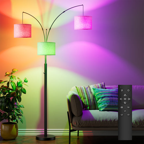 3-Light Arc Floor Lamp, Black Metal Tree Floor Lamp With Dimmable 3 Color Temperature Heads for Living Room and Bedroom