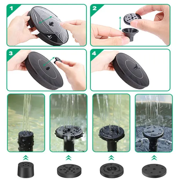 Solar Bird Bath Fountain, 1.4W Floating Solar Water Fountain Pump With 4 Nozzles, Black