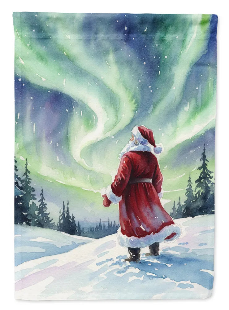 Santa Claus Northern Lights Christmas House Flag, 28 x 40 Inch Double-Sided Polyester Yard Banner
