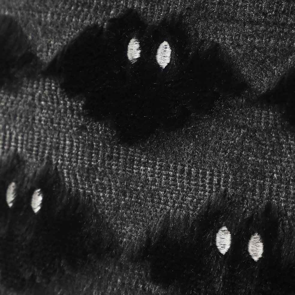 Halloween Bat Pillow Covers, Set of 2 Black Plush Tufted Throw Cushion Covers for Sofa and Bed