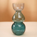 Green Glass Bauble Vase, Handblown Stacked Bubble Decorative Vase, 6.5" x 14" Teal Statement Centerpiece