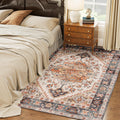 Washable Area Rug 5x7 Ft, Tawny Brown Boho Medallion Non-Slip Polyester Rug for Living Room and Bedroom