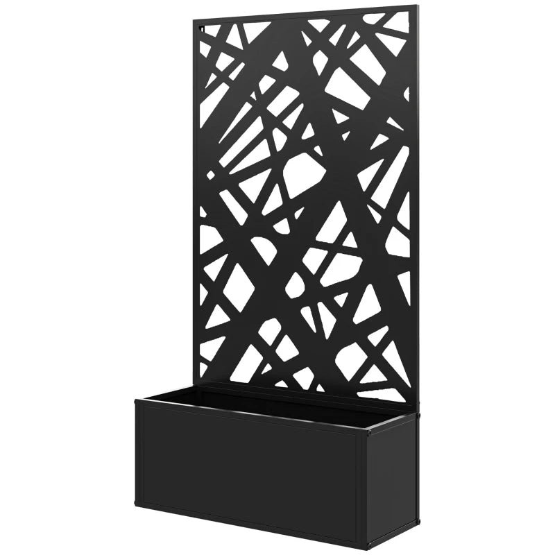 Metal Raised Garden Bed Planter Box With Trellis Privacy Screen, Black, Wall-Mounted or Freestanding, 24" x 9.1" x 44.5"