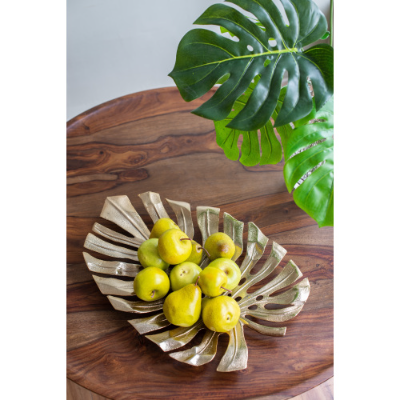 Gold Monstera Leaf Wall Decor, Aluminum Decorative Tray, 18.9" Tropical Botanical Accent