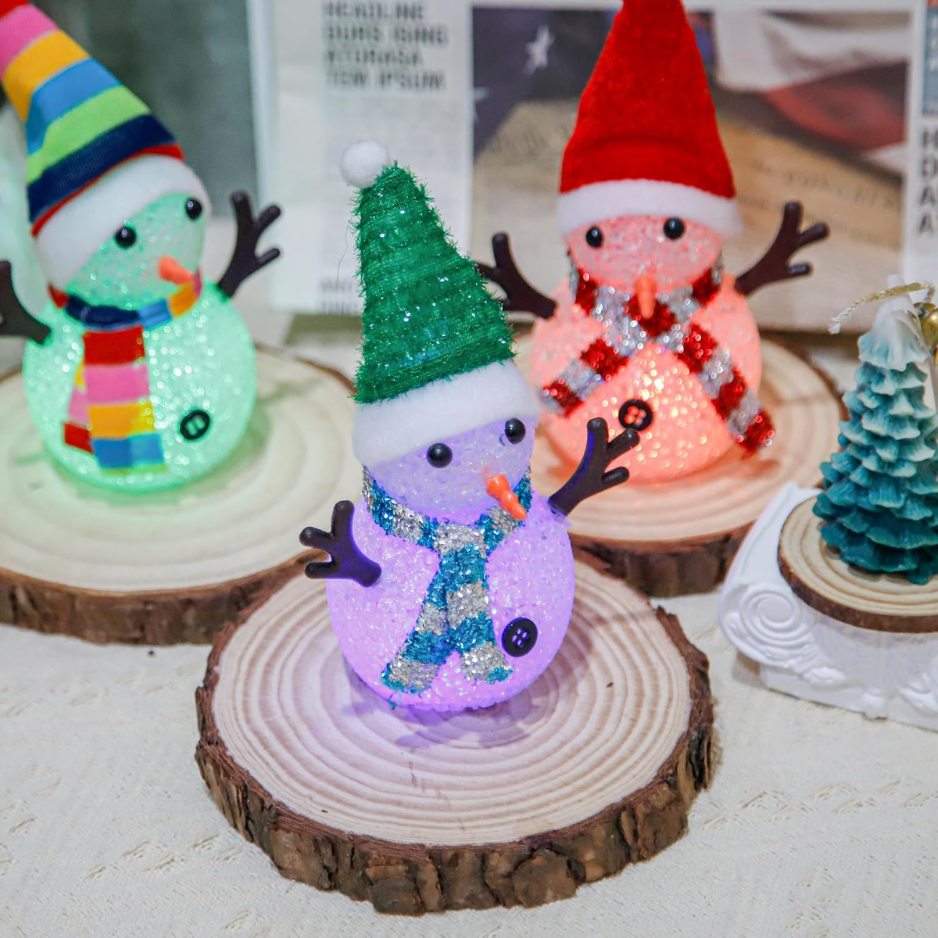 Light Up Snowman Figurines, Set of 3 Color Changing LED Christmas Decorations With Hats and Scarves