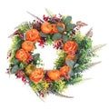 Fall Front Door Wreath With Mini Pumpkins, Red Berries and Mixed Leaves, 17.71 Inch Orange and Green Autumn Wreath