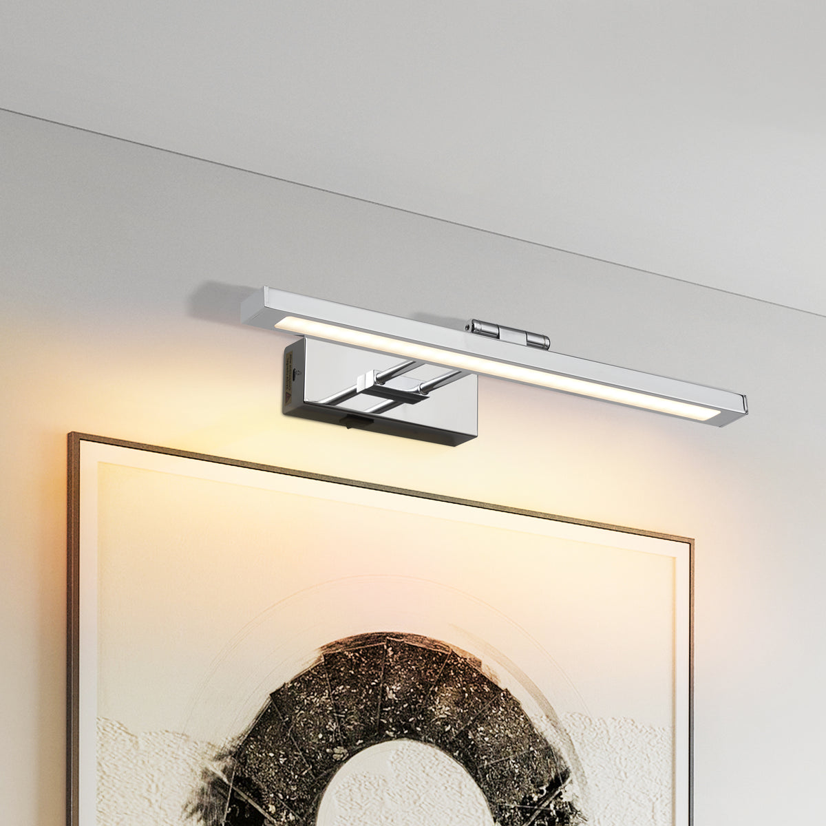 Battery Picture Light, 16 Inch Wireless LED Art Light With Remote, Chrome Metal Rechargeable Wall Sconce for Paintings and Photo Frames