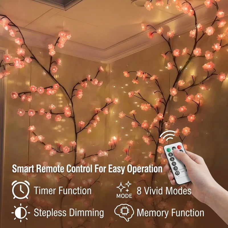 Cherry Blossom Vine Lights, LED Tree Branch Wall Lights With Remote and 8 Modes, Pink Blossom Garland for Bedroom Decor