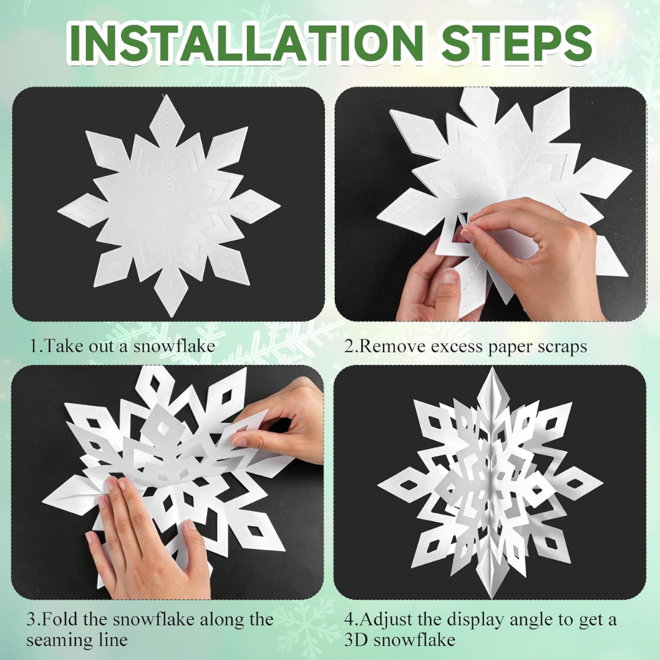 3D Paper Snowflake Hanging Decorations, 14-Piece White Christmas Set With 12 Snowflakes and 2 Garlands