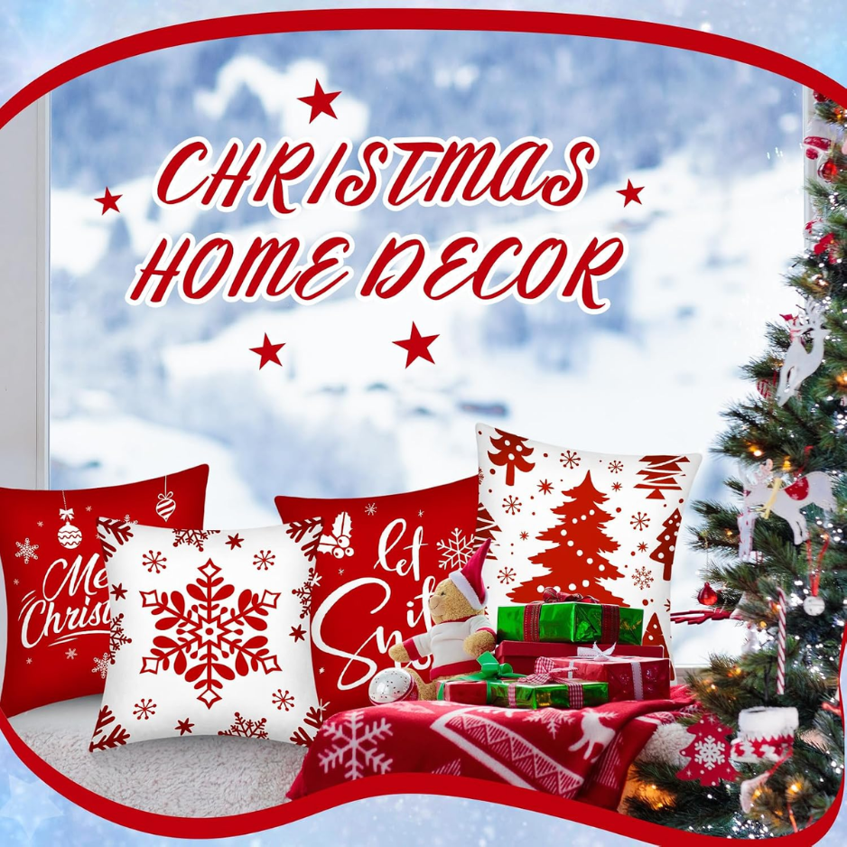 Holiday Throw Pillow Covers, Set of 12, 18 x 18 Inch Halloween Thanksgiving and Christmas Polyester Cushion Cases