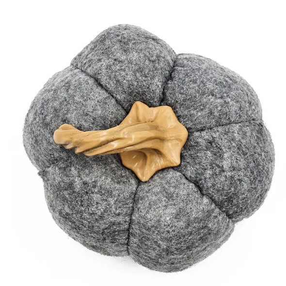 Gray Fabric Pumpkin Decor, Set of 3 Plush Fall Pumpkins With Resin Stems, 8.3 x 8.3 x 5.5 Inches