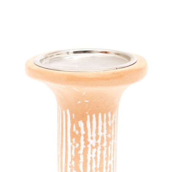 Tall Clay Pillar Candle Holder, Terracotta Textured Candle Stand, 4 x 4 x 10 Inch