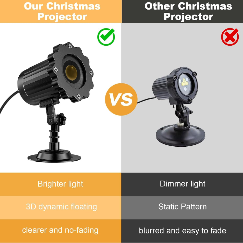 Christmas Projector Light, 3D Dynamic Santa Sleigh and Reindeer Projection for Indoor and Outdoor, Waterproof, Black