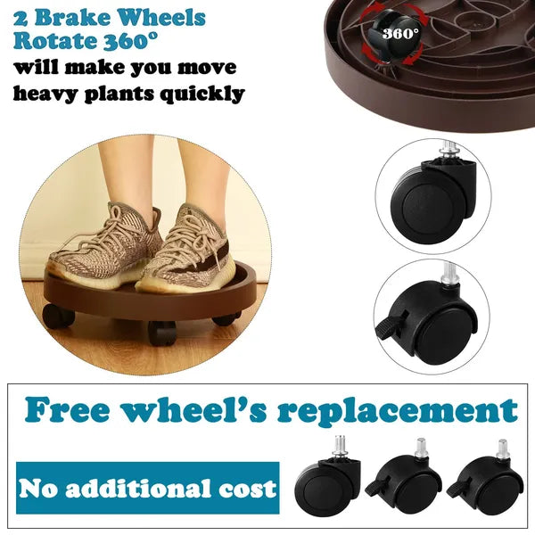 Rolling Plant Caddy With Locking Casters, 8 Pack, 12.2 Inch Round Brown Plant Dolly for Indoor and Outdoor Pots