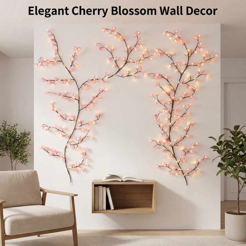 Cherry Blossom Vine Lights, LED Tree Branch Wall Lights With Remote and 8 Modes, Pink Blossom Garland for Bedroom Decor