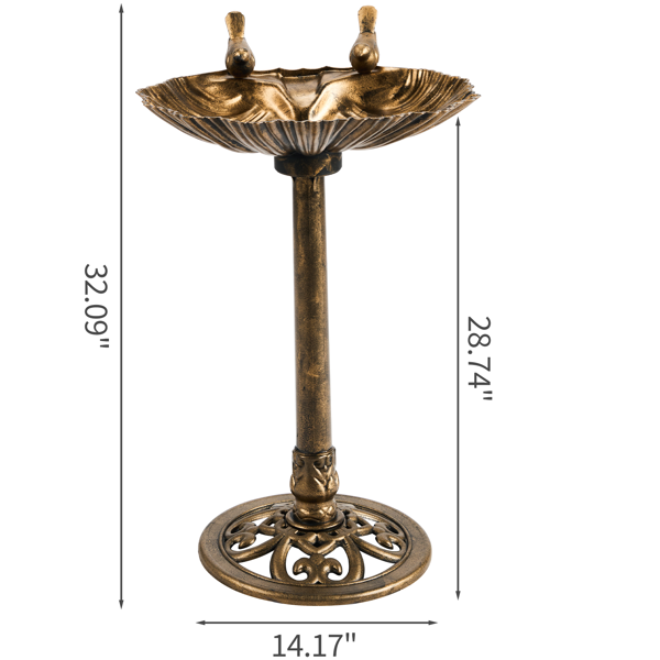 Antique Bronze Bird Bath With Solar Fountain, Resin Pedestal Birdbath With Shell Edge, 50x36x81 cm