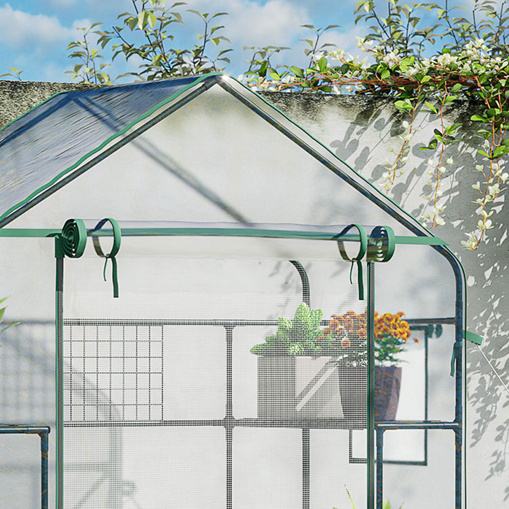 Walk-In Mini Greenhouse, 56" Clear Portable Garden Green House with 6 Shelves, Trellis, Mesh Door and Windows