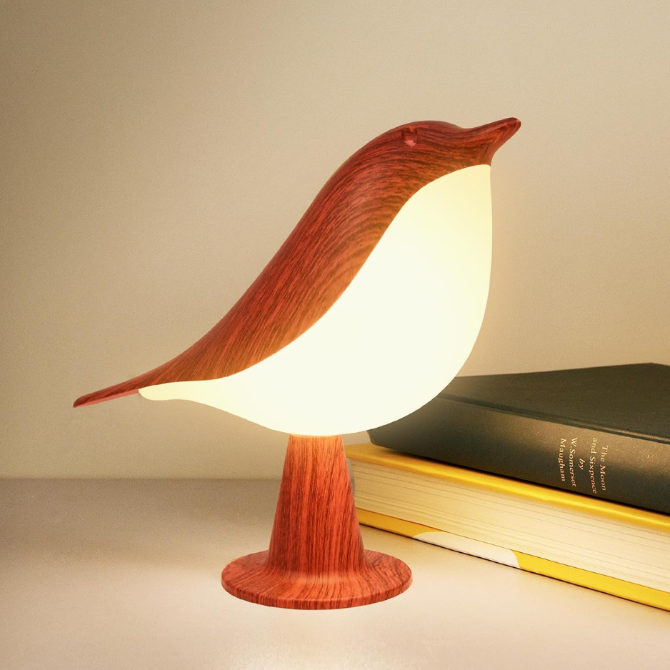 Bird Table Lamp, Cordless Rechargeable Night Light With Touch Sensor and 3 Color Temperatures, Maple or Red