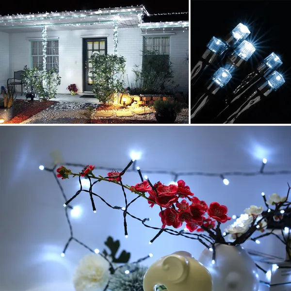 Solar String Lights, 100 LED Cool White Fairy Lights, 12M Waterproof Outdoor String Lights With 8 Lighting Modes