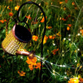 Solar Watering Can Lights With Cascading String Lights, 2 Pack Metal Garden Stake Lanterns
