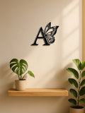 Butterfly Monogram Metal Wall Art Sign, Black Letter Wall Decor for Bedroom, Entryway and Nursery