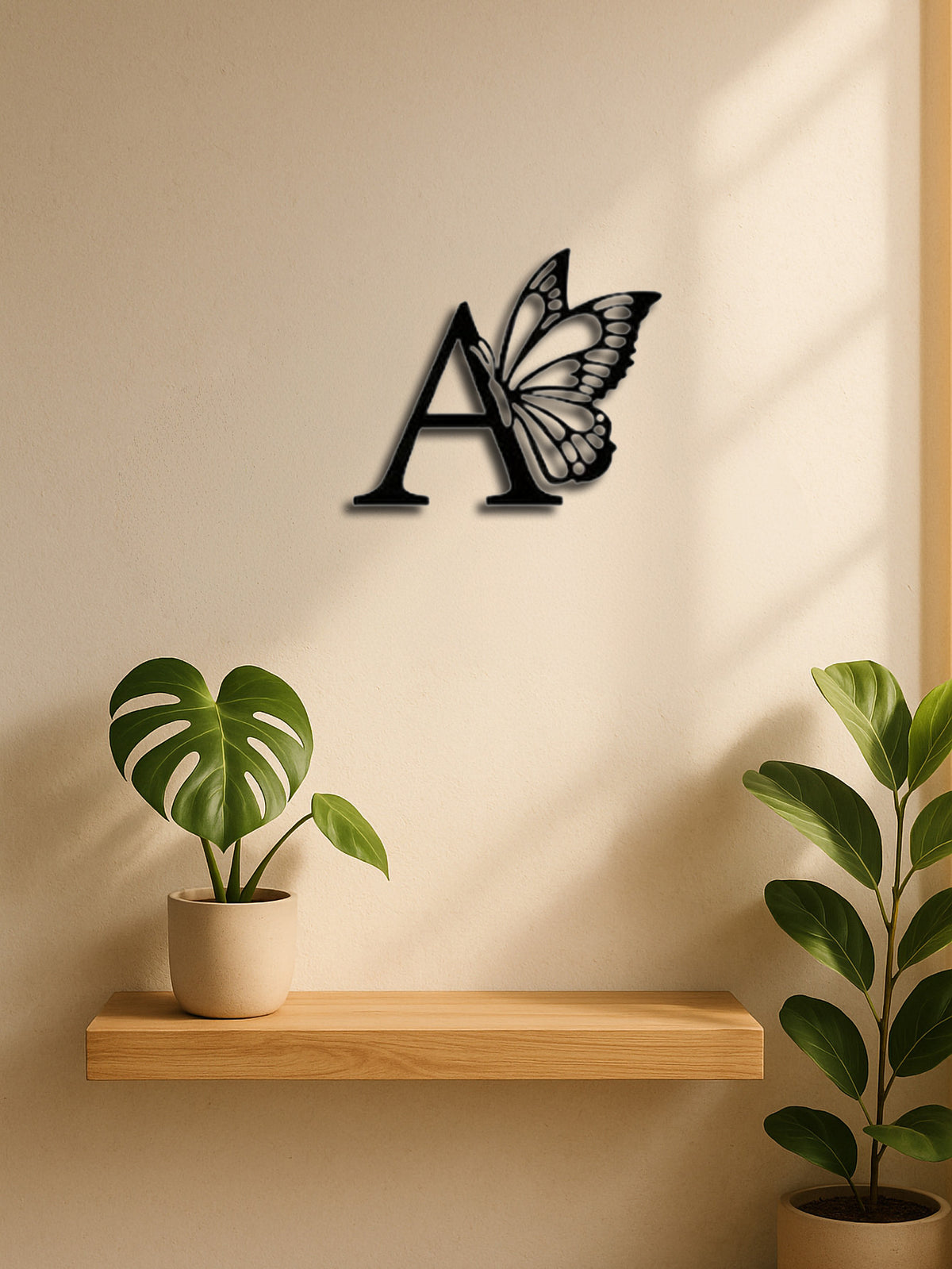 Butterfly Monogram Metal Wall Art Sign, Black Letter Wall Decor for Bedroom, Entryway and Nursery