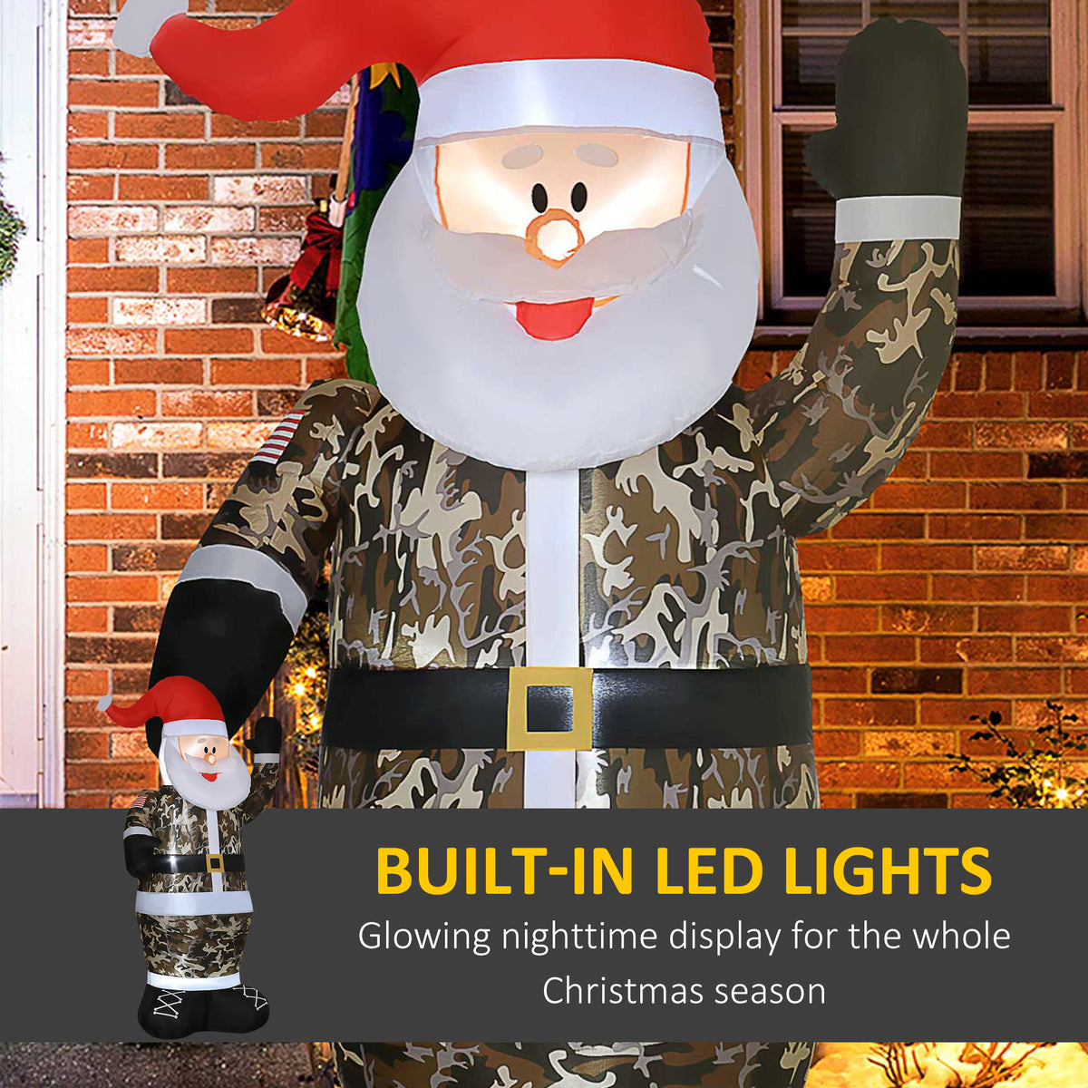 8 ft Christmas Inflatable Santa Claus in Camouflage, LED Lighted Blow-Up Outdoor Yard Decoration