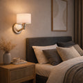 Brushed Nickel Wall Sconce With White Fabric Drum Shade and Rotary Switch, Modern 1-Light Wall Lamp