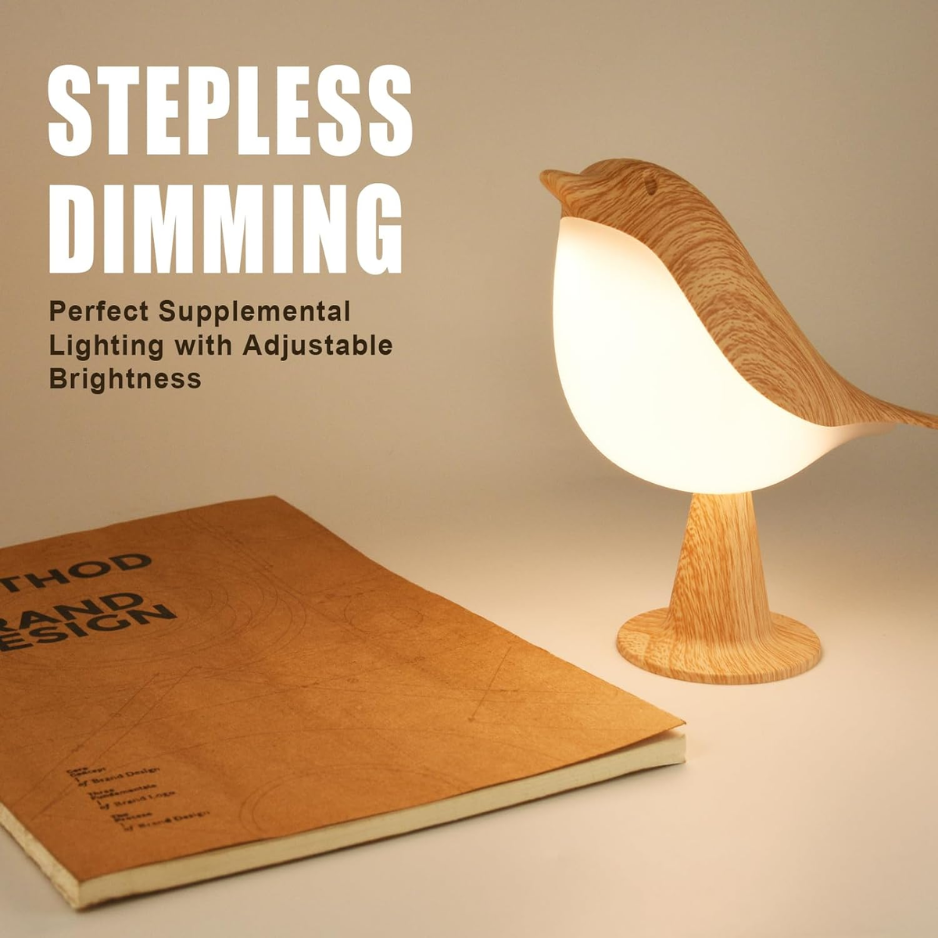Bird Table Lamp, Cordless Rechargeable Night Light With Touch Sensor and 3 Color Temperatures, Maple or Red