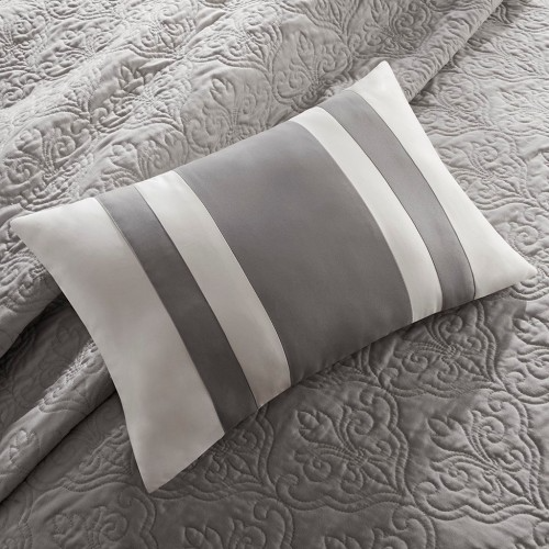 7 Piece Reversible Quilt Set With Euro Shams and Throw Pillows, Beige Full/Queen, Medallion Quilted Bedding