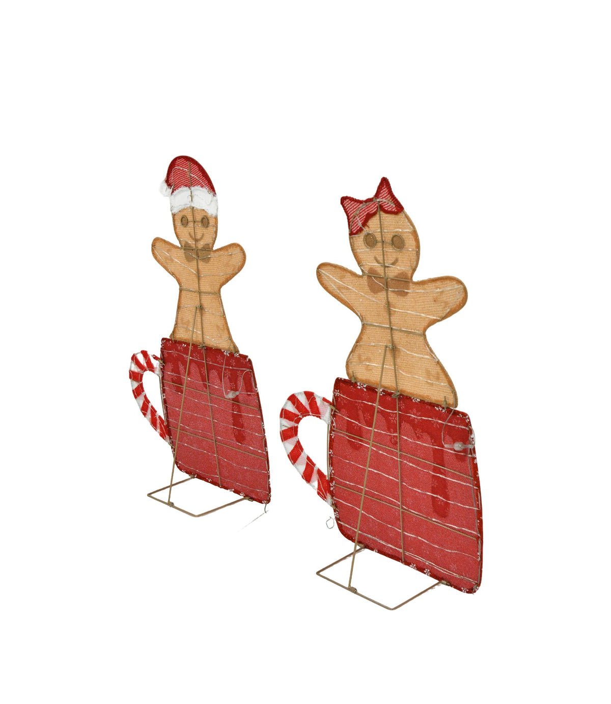 Lighted Gingerbread Man Christmas Decorations, Set of 2 Warm White LED Cocoa Mug Yard Figures