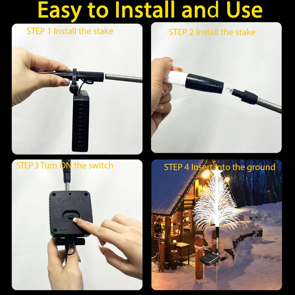 Solar Christmas Tree Stake Lights, 3 Pack Color Changing Fiber Optic Outdoor Garden Path Lights