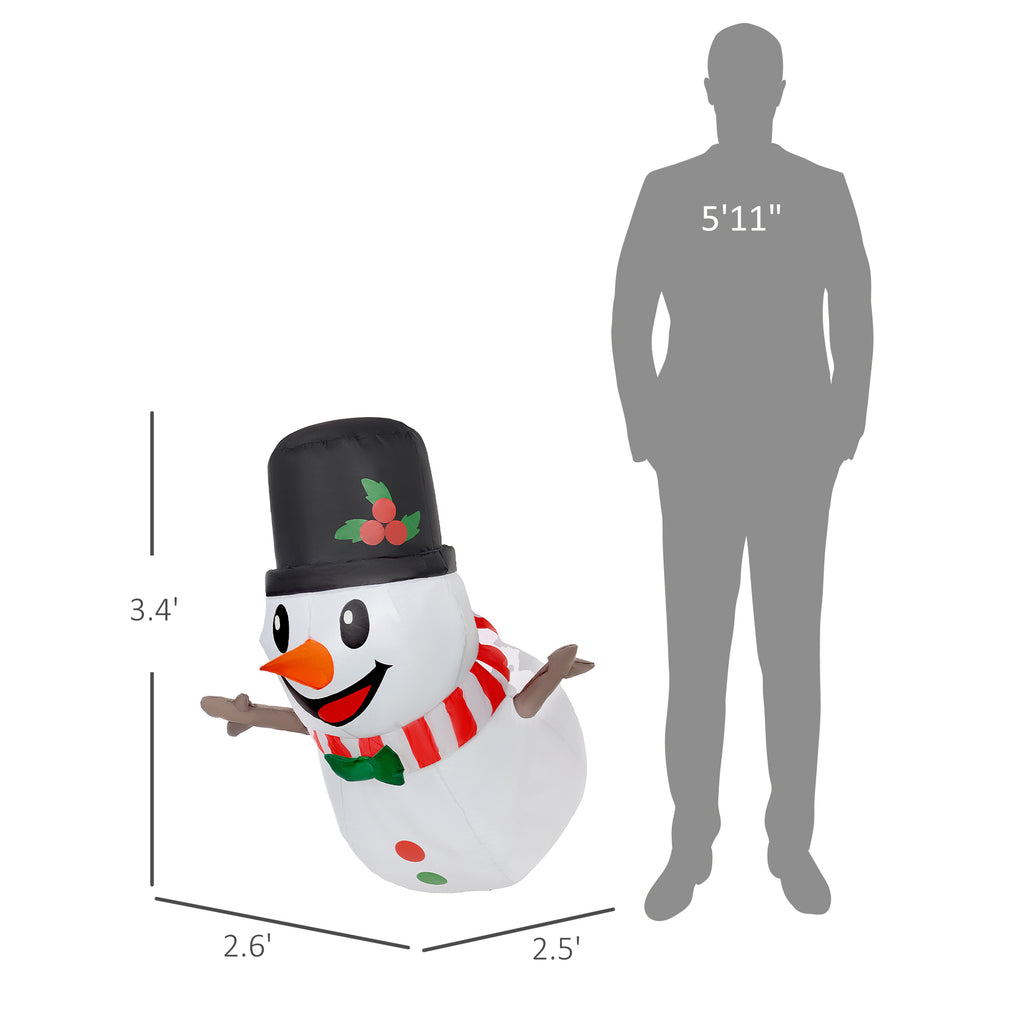 Inflatable Hanging Snowman With LED Lights, 3.4 ft Lighted Christmas Yard Decoration for Indoor and Outdoor Display
