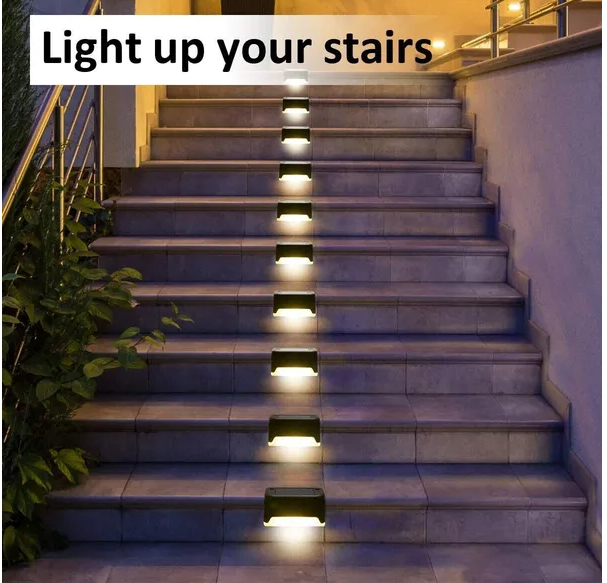 Solar Deck Lights, 8 Pack Black Waterproof LED Step Lights for Stairs, Fence, and Patio, Warm White