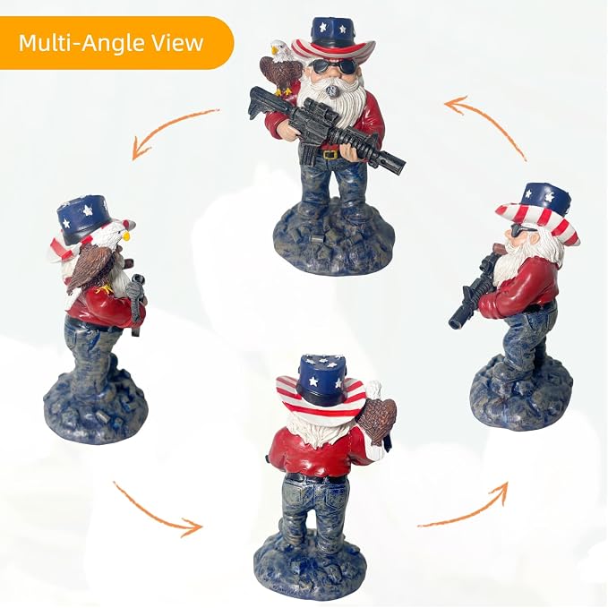 Military Gnome Figurine 4.8 Inch Resin Garden Statue, Patriotic Soldier Tabletop Decoration