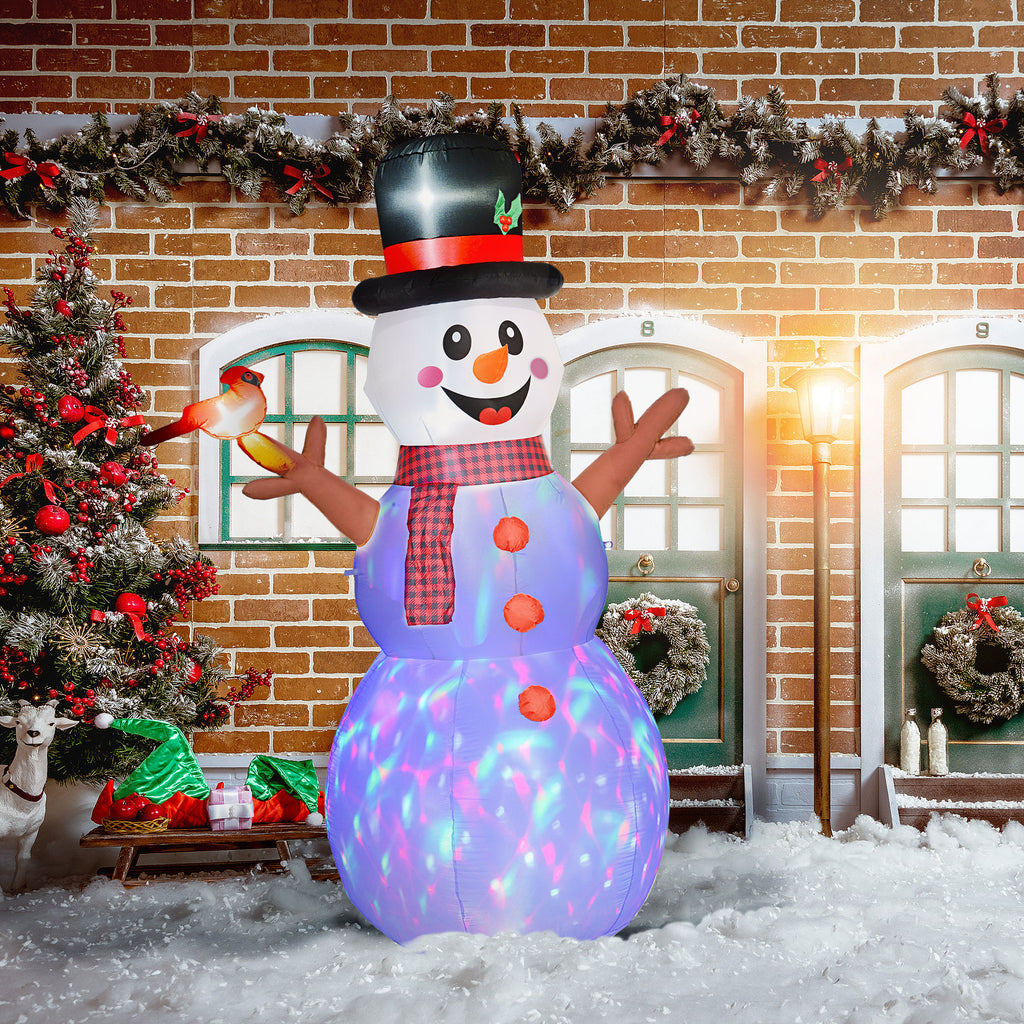 Inflatable Snowman Christmas Decoration, 7.9 Ft Lighted Yard Display With Rotating Color LED Lights, Top Hat, Scarf and Cardinal