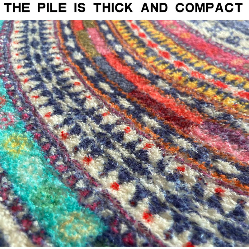 Bohemian Half Round Door Mat, Mandala Semi Circle Non-Slip Entryway Rug in Multicolor, 3 Sizes