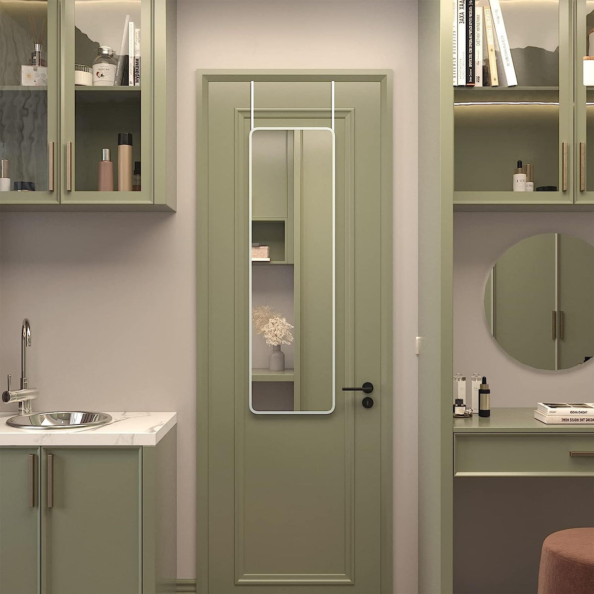 Over-the-Door Full Length Mirror, 47 x 14 in Silver Aluminum Frame Rectangular Wall Mirror