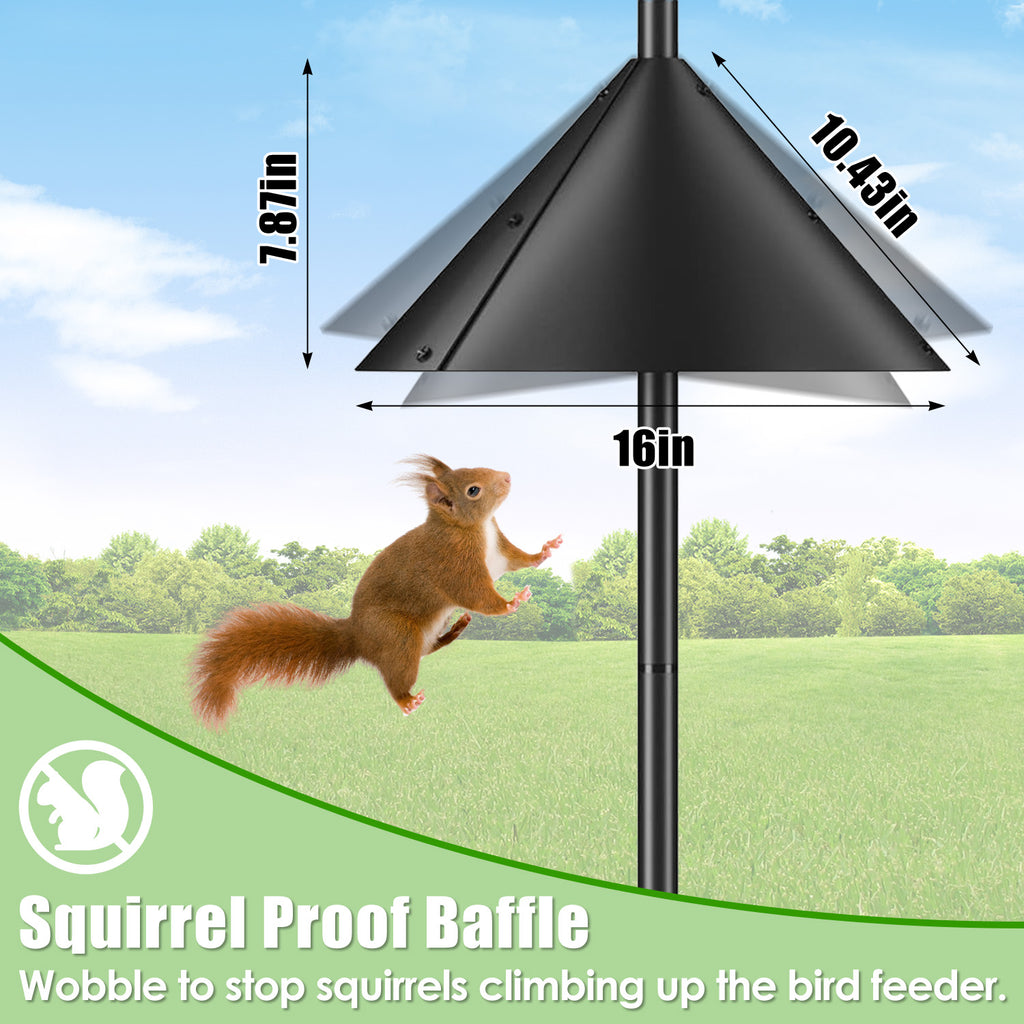 Bird Feeder Pole 94 Inch Squirrel Proof Bird Feeding Station, Black Iron Pole With 4 Shepherd Hooks, Water Bowl, Mesh Tray and 5-Prong Base