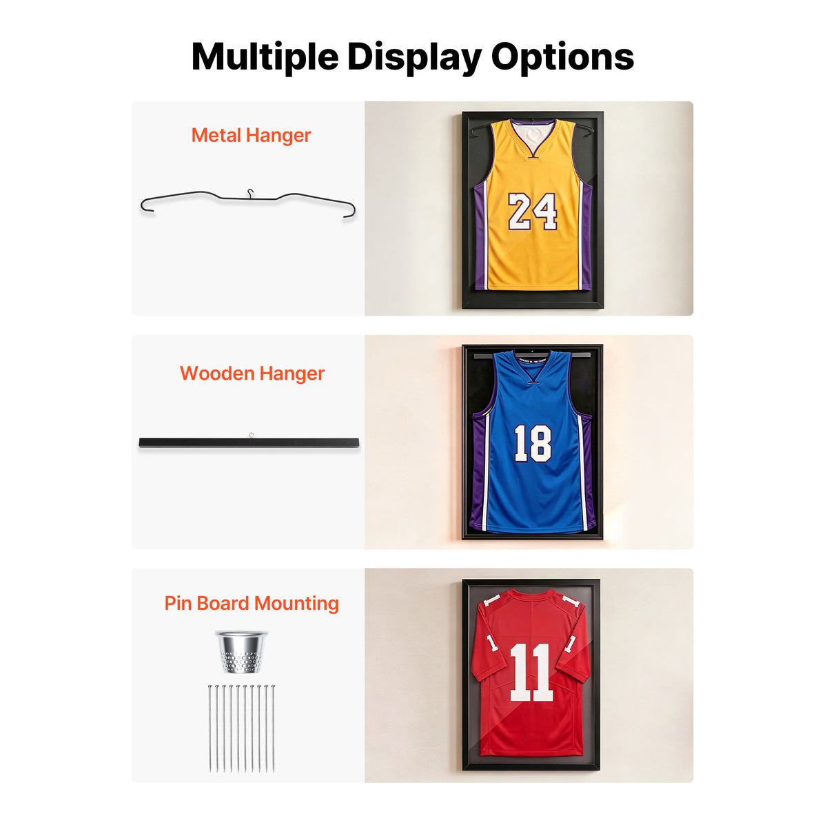 Jersey Frame Display Case, 35.4 x 27.6 in Lockable Wooden Shadow Box with Hanger for Baseball, Basketball, Football and Hockey Shirts