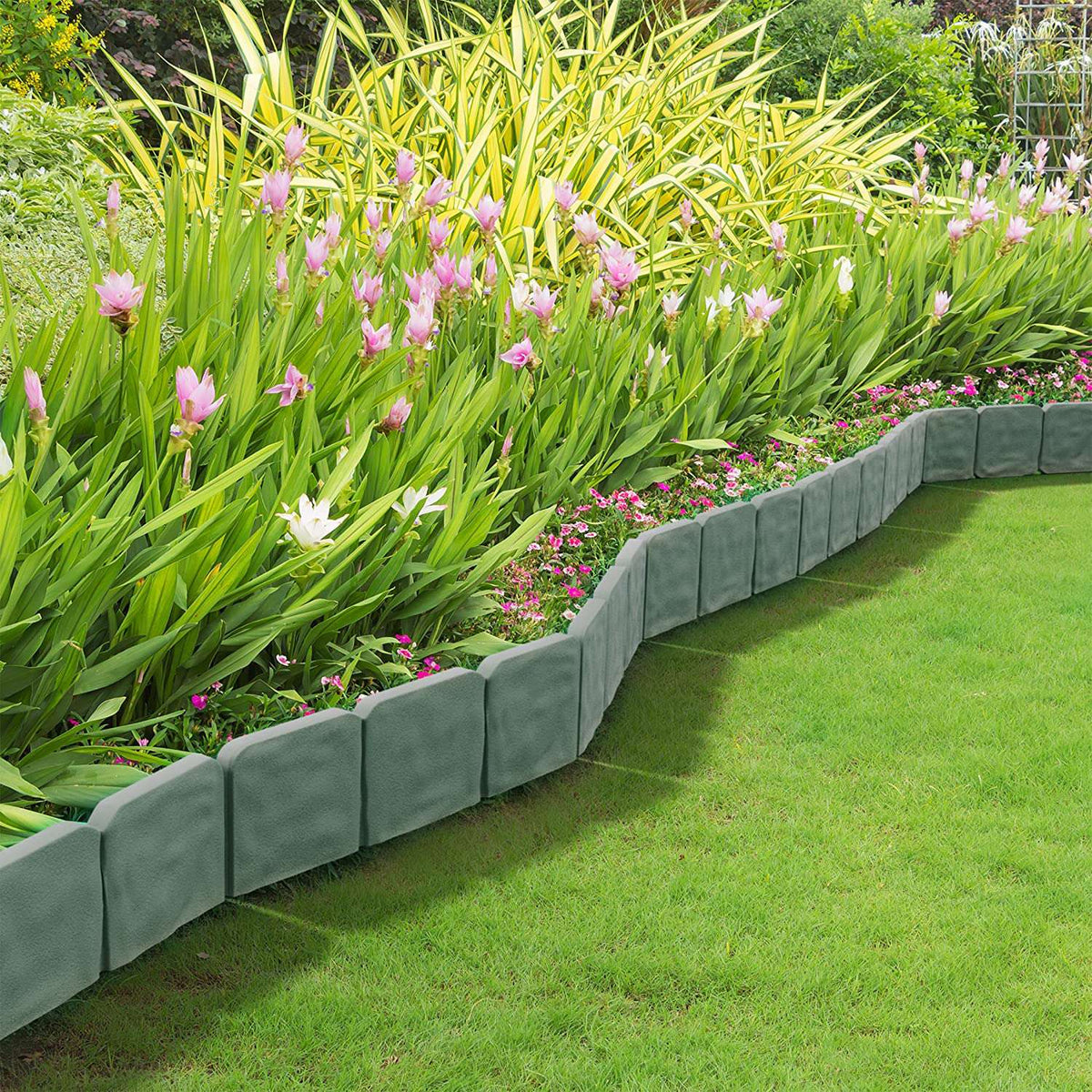 Garden Lawn Edging Border, 20 Pieces, Cobbled Stone Effect Plastic Landscape Border, 16 ft Total Length