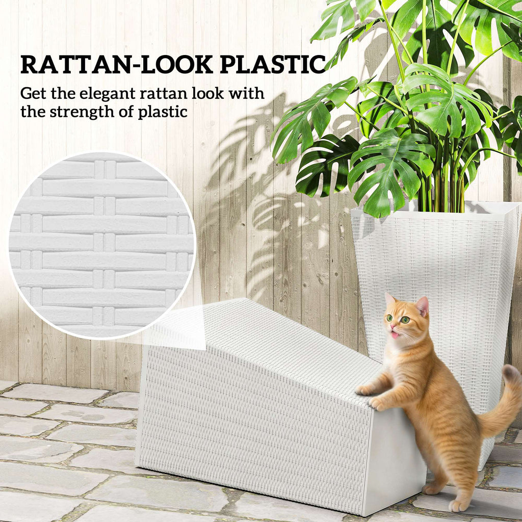 Tall Planters for Outdoor Plants, Set of 3, 24" White Rattan-Style Tapered Plant Pots with Drainage Holes