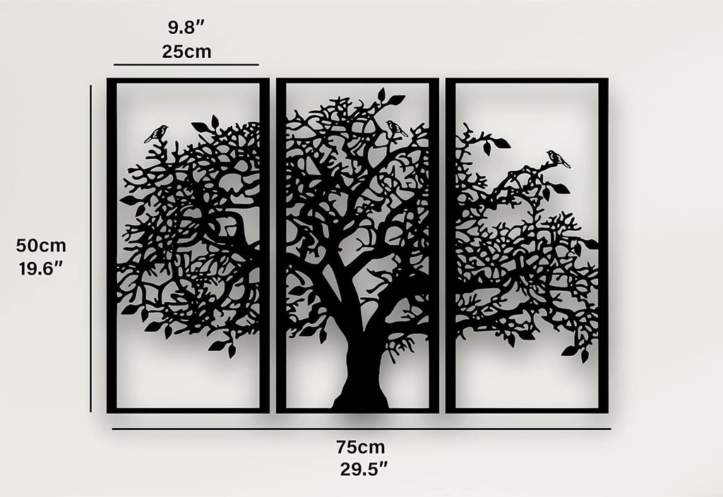 3-Piece Tree of Life Metal Wall Art, Black Wrought Iron Triptych Wall Hanging Decor