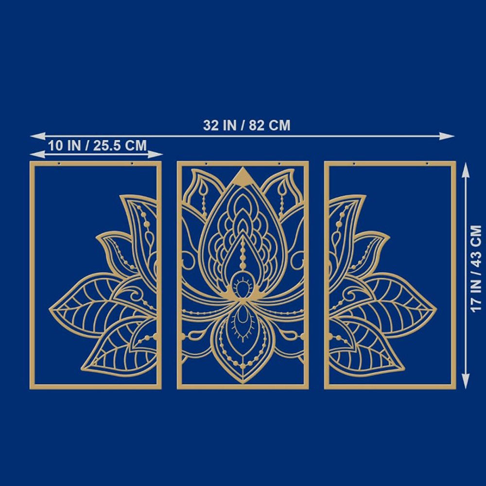 Gold Lotus Mandala Metal Wall Art, 3 Piece Boho Wall Decor Set for Living Room and Bedroom