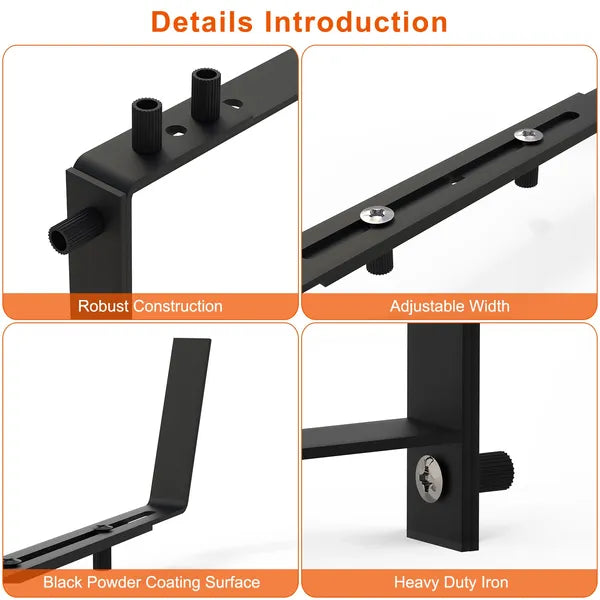 Adjustable Planter Box Brackets, Set of 4 Black Iron Flower Box Holders for Railings, Windowsills, Fences and Balconies